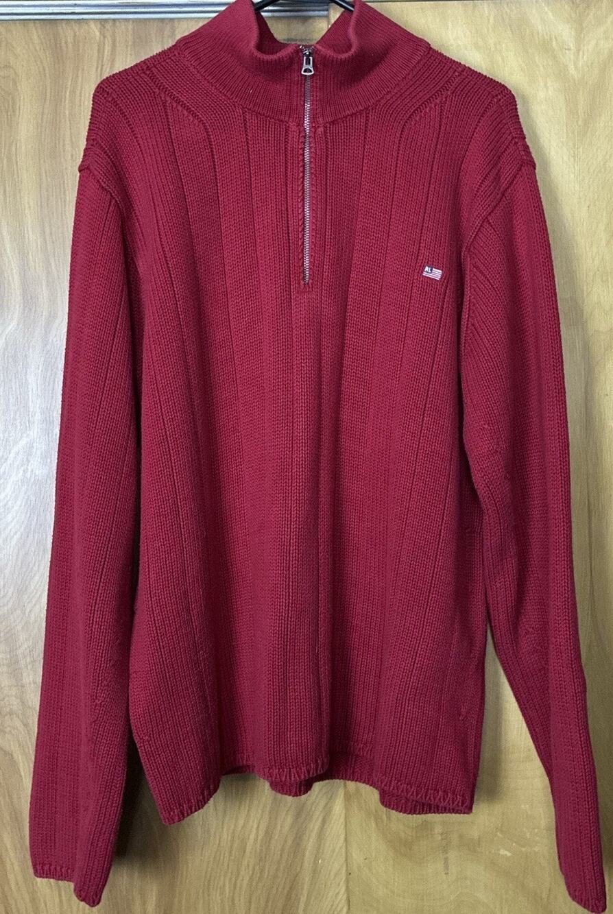 Polo Jeans Company Sweater XL Red Vintage Ralph Lauren Red Flag 1/4 Zip Ribbed
